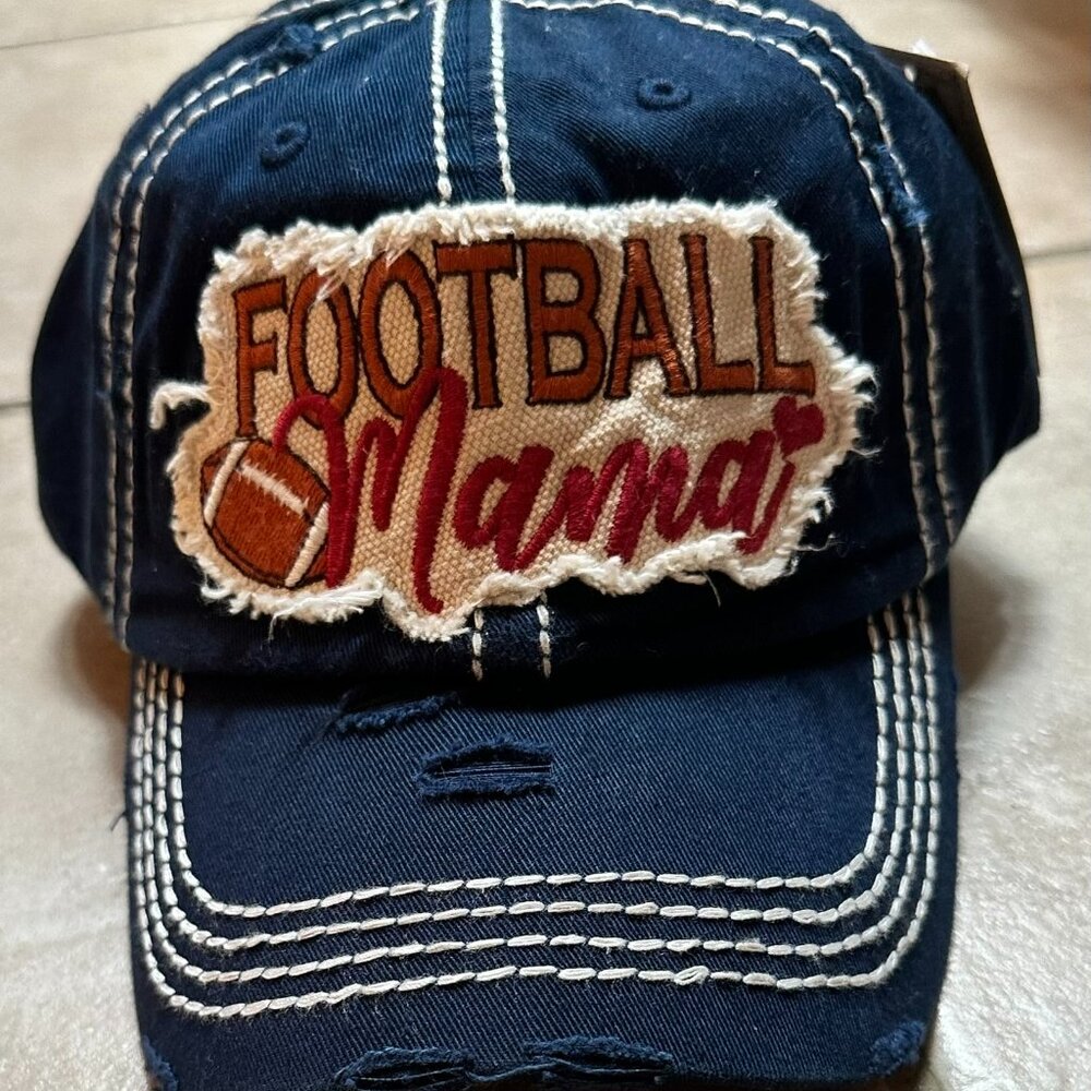 NWT KBETHOS Distressed Navy Football Mama Baseball Cap adjustable closure